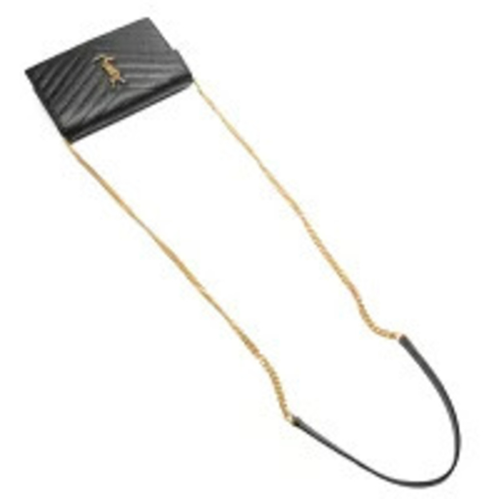 Yves Saint Laurent Cassandra Leather V Stitch Chain Wallet Shoulder Bag Black - Picture 9 of 13